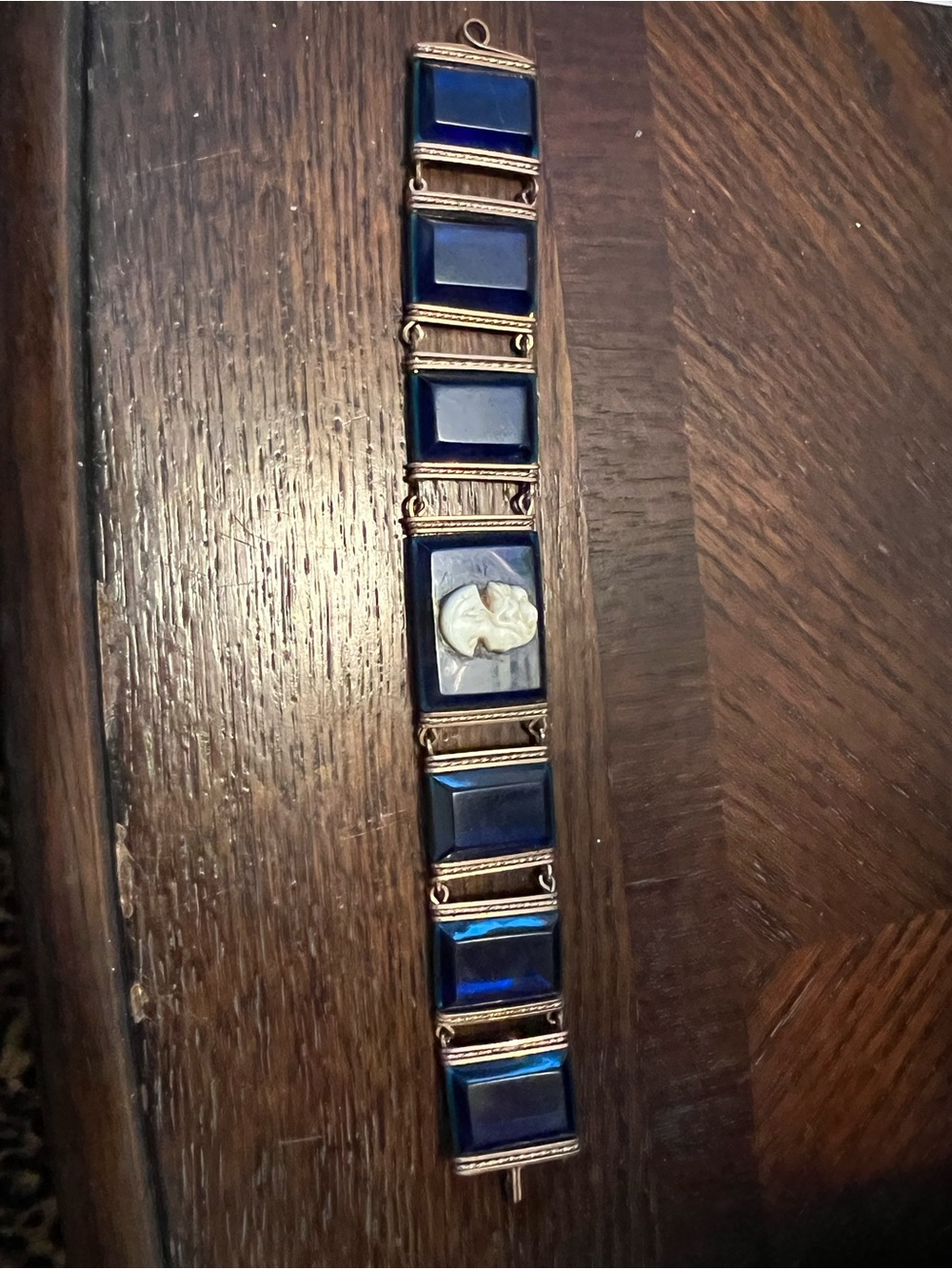 Vintage 1950s Blue Moonglow Lucite Panel Link Bracelet